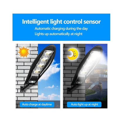 LED Gadebelysning 80W - 168LED m/PIR (infrarød bevægelsessensor) inkl. fjernbetjening - solcelledrevet lys -