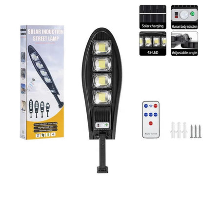 LED Gadebelysning 80W - 168LED m/PIR (infrarød bevægelsessensor) inkl. fjernbetjening - solcelledrevet lys -