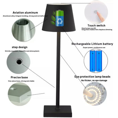 Bordlampe LED m/touch - ledningsfri - mange farver