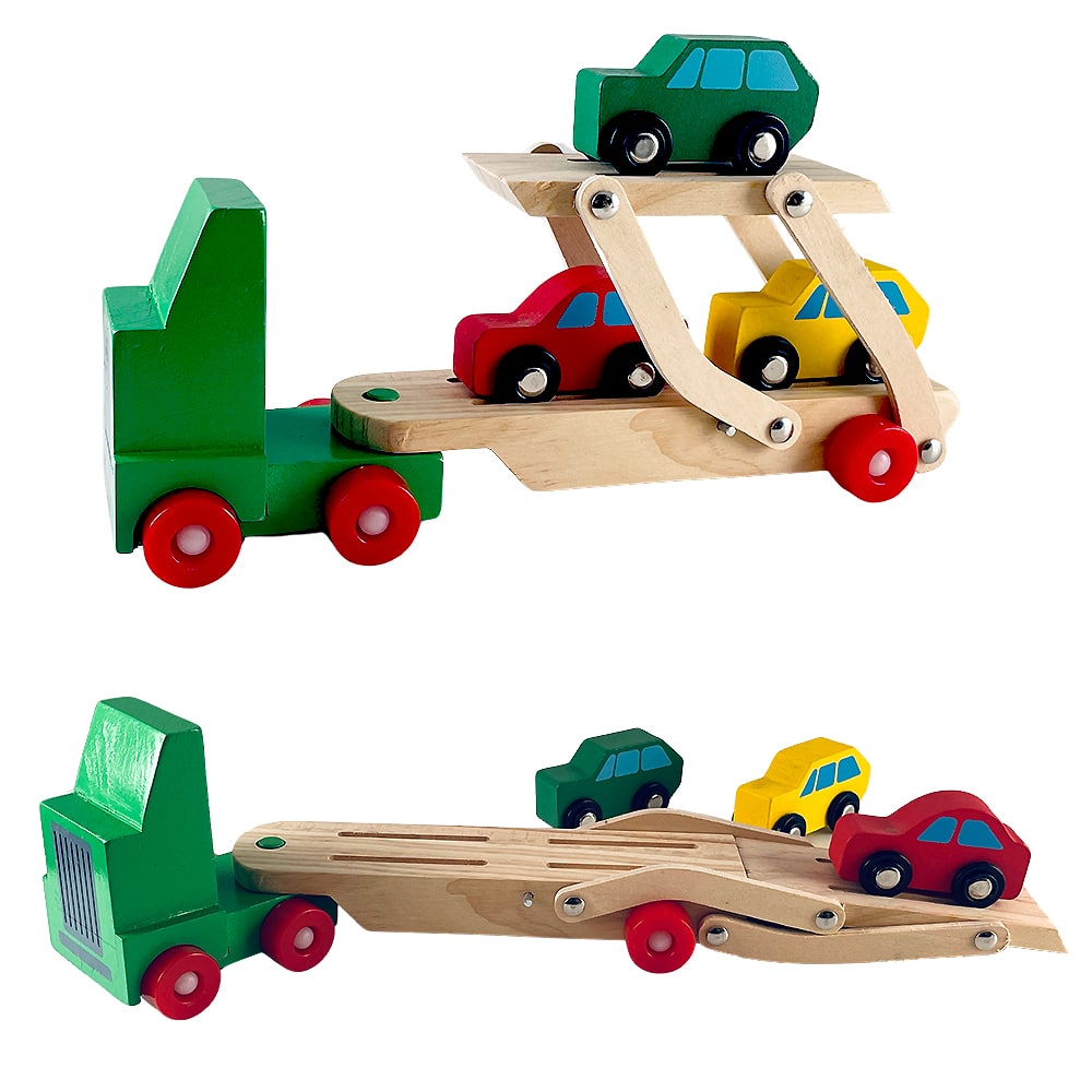Biltransporter i træ med 3 biler