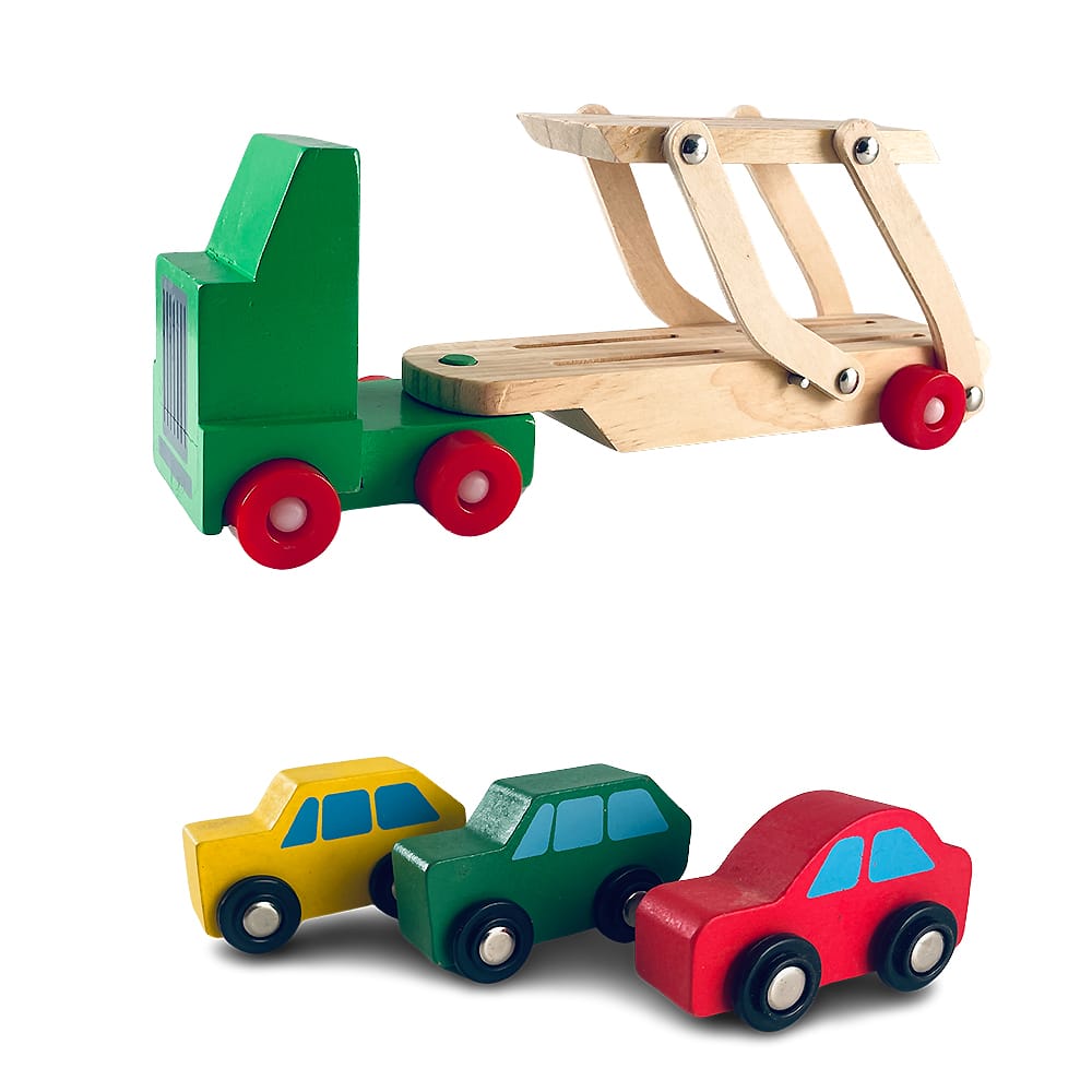Biltransporter i træ med 3 biler