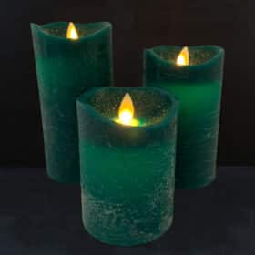 LED blok stearinlys - RUSTIK - 3 stk. - 10/12,5/15 cm - m/3D flamme - (flere farver)