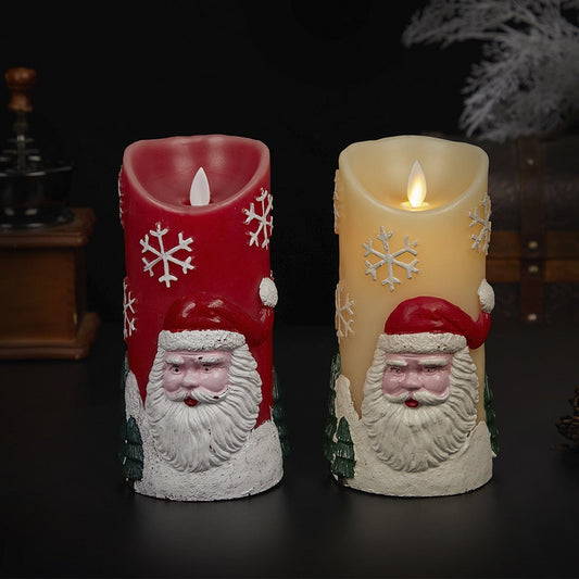 LED Stearinlys Julemotiv - Ø9 x 18 cm - (rød eller hvid)