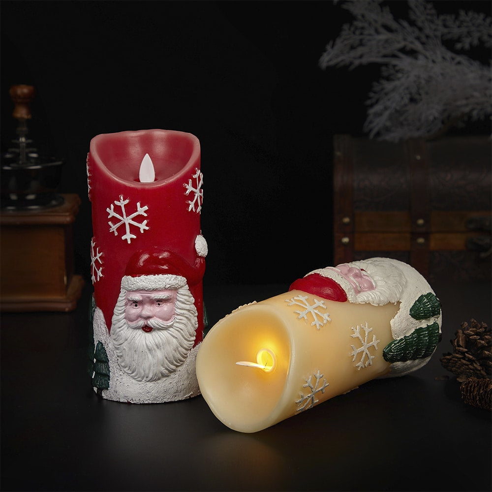 LED Stearinlys Julemotiv - Ø9 x 18 cm - (rød eller hvid)