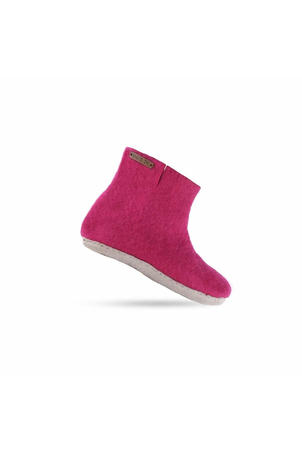 Uldstøvle (100% ren uld) - Model pink m/sål i skind - Hjemmesko af Dansk Design fra SHUS