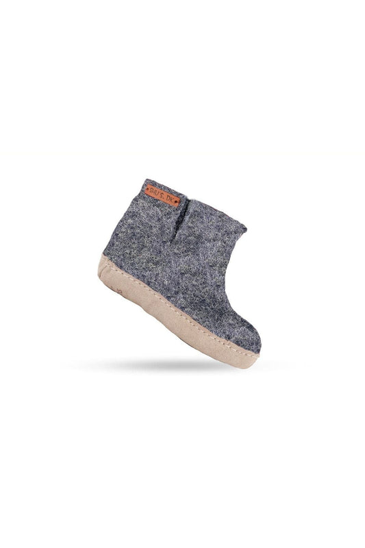Hjemmesko og uldstøvle Børn (100% ren uld) - Model Denim m/sål i skind - Dansk Design fra SHUS