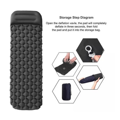 Ultralet oppusteligt liggeunderlag m/pude 190 x 58 cm.