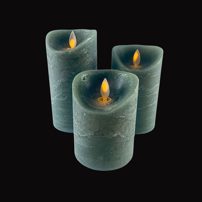 LED blok stearinlys - RUSTIK - 3 stk. - 10/12,5/15 cm - m/3D flamme - (flere farver)