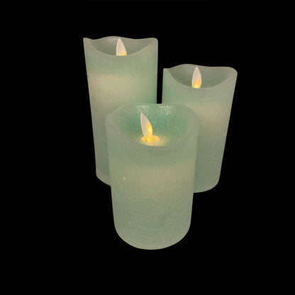 LED blok stearinlys - RUSTIK - 3 stk. - 10/12,5/15 cm - m/3D flamme - (flere farver)