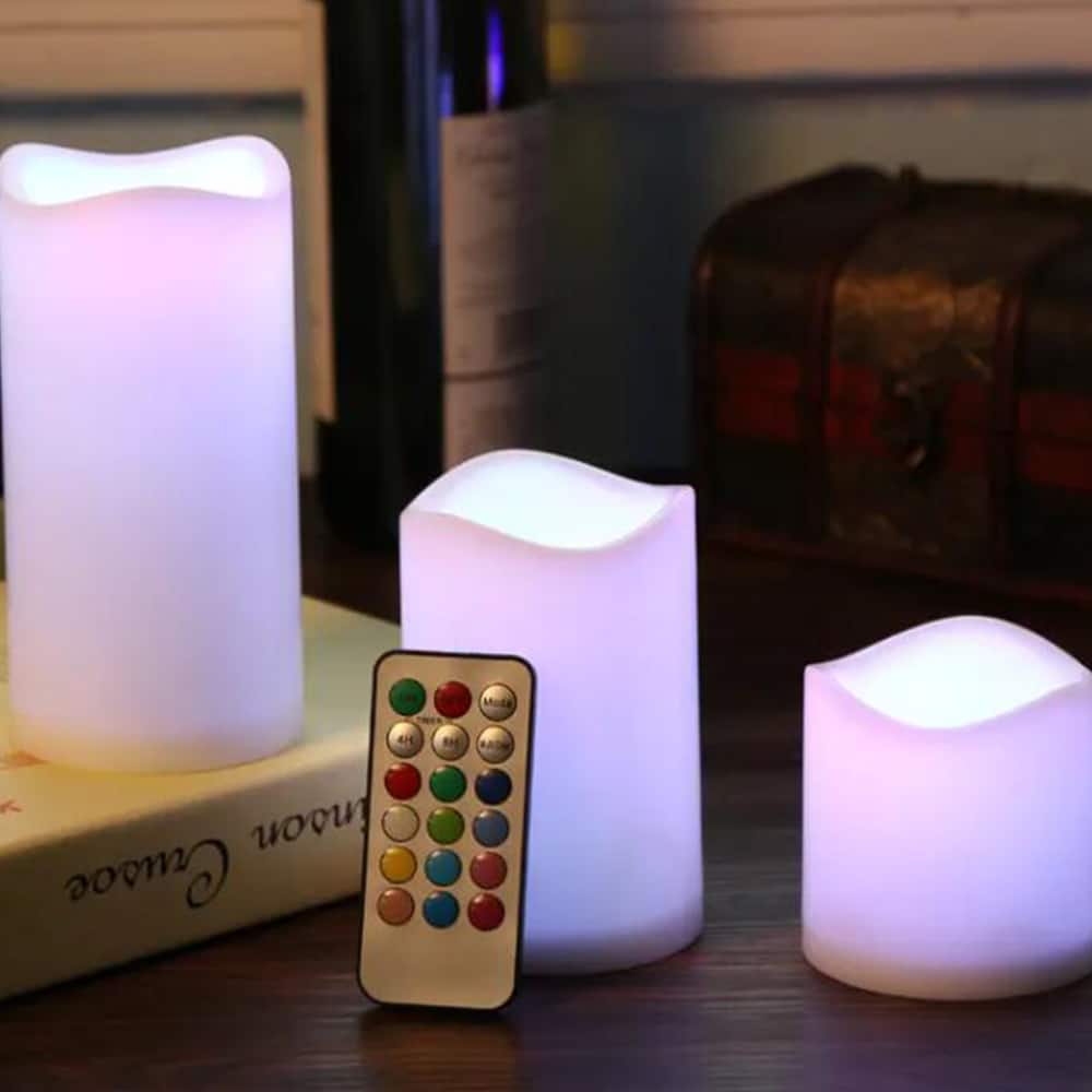 LED stearinlys - 3 stk. - 7.5/11.5/15 cm - m/fjernbetjening - m/farveskift