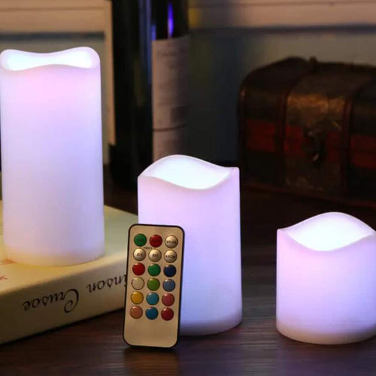 LED stearinlys - 3 stk. - 7.5/11.5/15 cm - m/fjernbetjening - m/farveskift