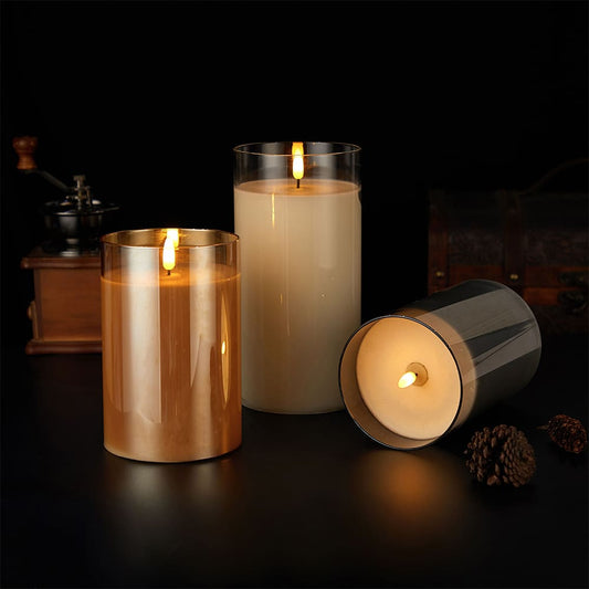 LED Stearinlys i Glas ø10 x 15 cm - Guld, Grå eller Hvid