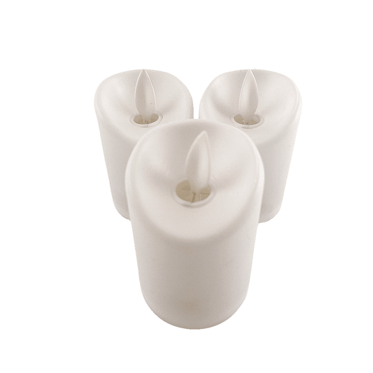 LED lys i plastik - 3 stk. - 7 cm - m/3D flamme og fjernbetjening - hvid