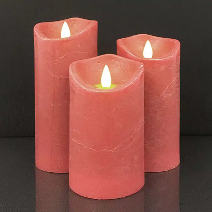 LED-Blok stearinlys m/fjernbetjening -  Genopladelig - 3 stk. - 12/15/17 cm - m/3D flamme