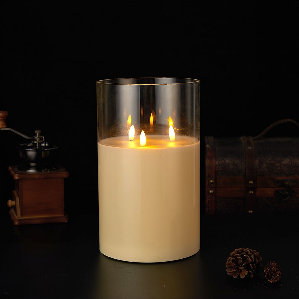 LED Stearinlys med 3 flammer -1 stk. – Ø15 x 25 cm - Guld, Grå eller Hvid