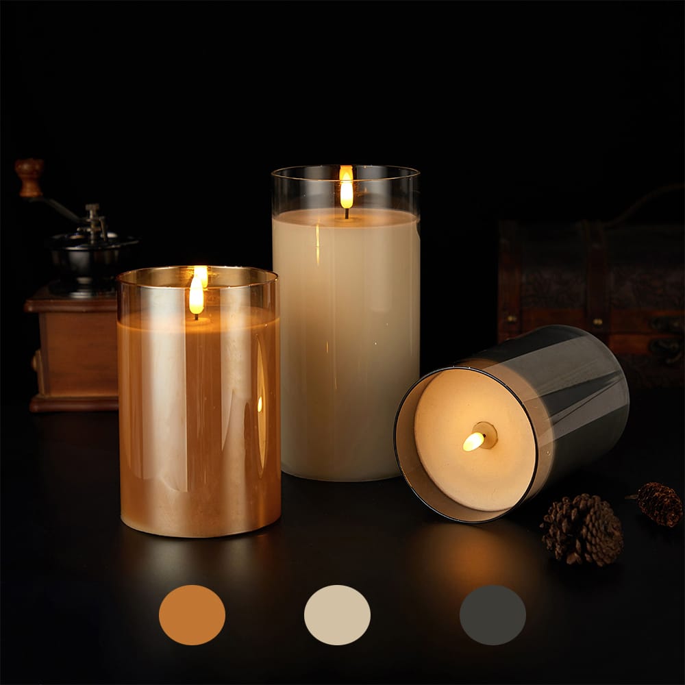 LED Stearinlys i Glas ø10 x 15 cm - Guld, Grå eller Hvid