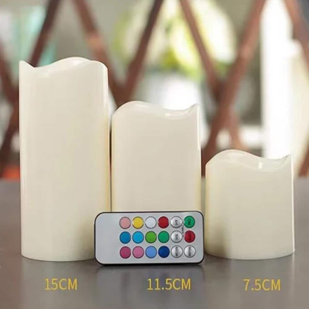 LED stearinlys - 3 stk. - 7.5/11.5/15 cm - m/fjernbetjening - m/farveskift