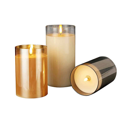 LED Stearinlys i Glas ø10 x 15 cm - Guld, Grå eller Hvid