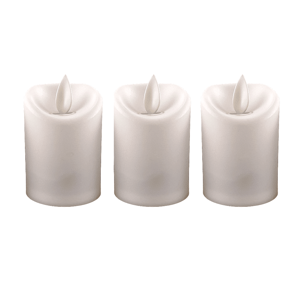 LED lys i plastik - 3 stk. - 7 cm - m/3D flamme og fjernbetjening - hvid