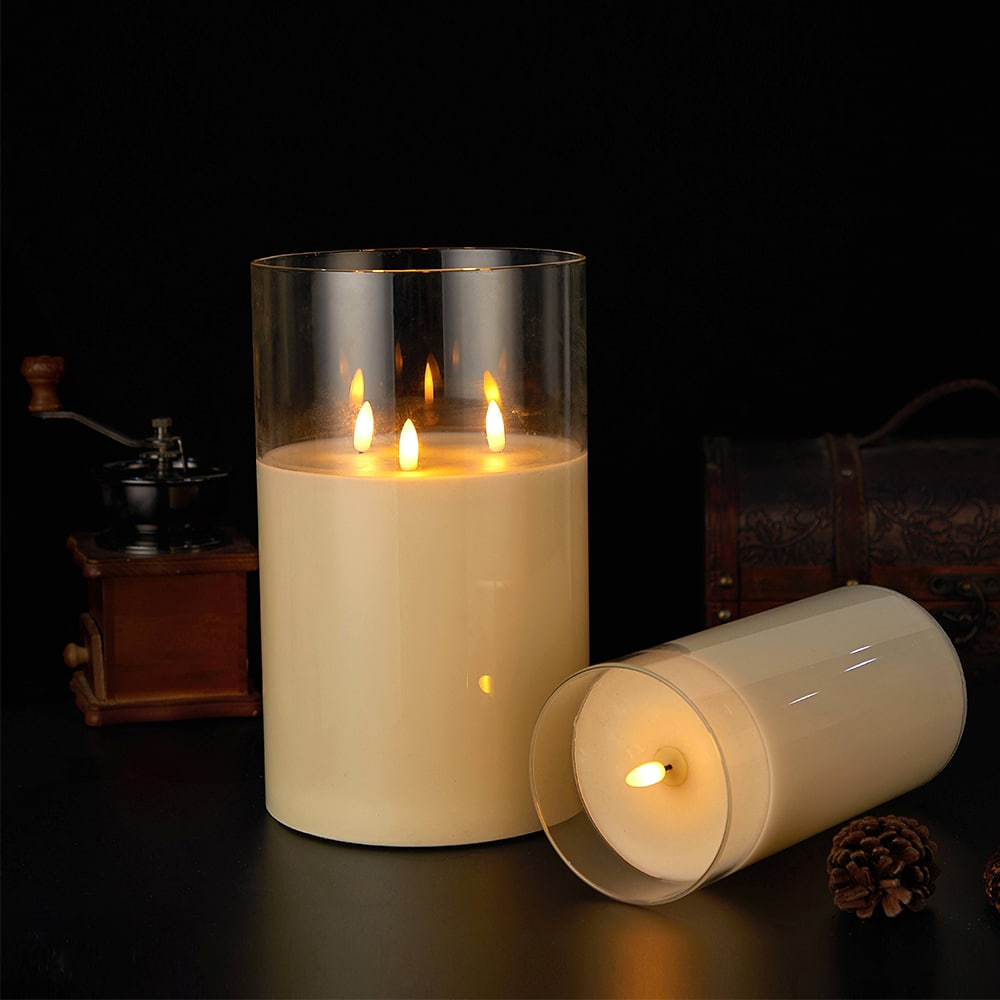 LED Stearinlys med 3 flammer -1 stk. – Ø15 x 25 cm - Guld, Grå eller Hvid