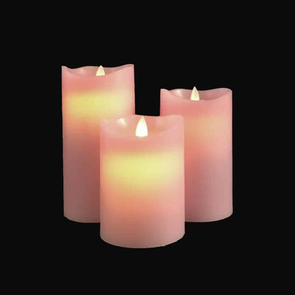 LED blok stearinlys - 3 stk. - 12/15/17 cm - m/3D flamme - (Flere farver)