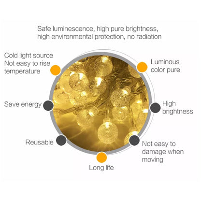 Solcelle lyskæde m/kuglelys - 5M-20 LED / 7M-50 LED / 12M-100 LED