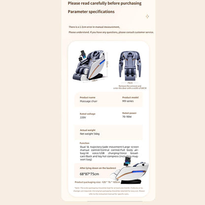 Massagestol 4D Pro+ Hvid med Varmeterapi og Stemmekontrol - Model M9 Hvid