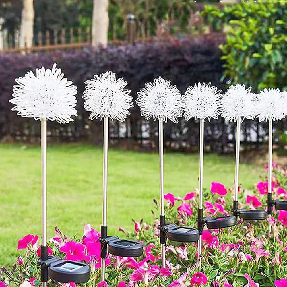 Solcelle LED Havelampe ( 2 stk.) dekoreret m/mælkebøtte på spyd