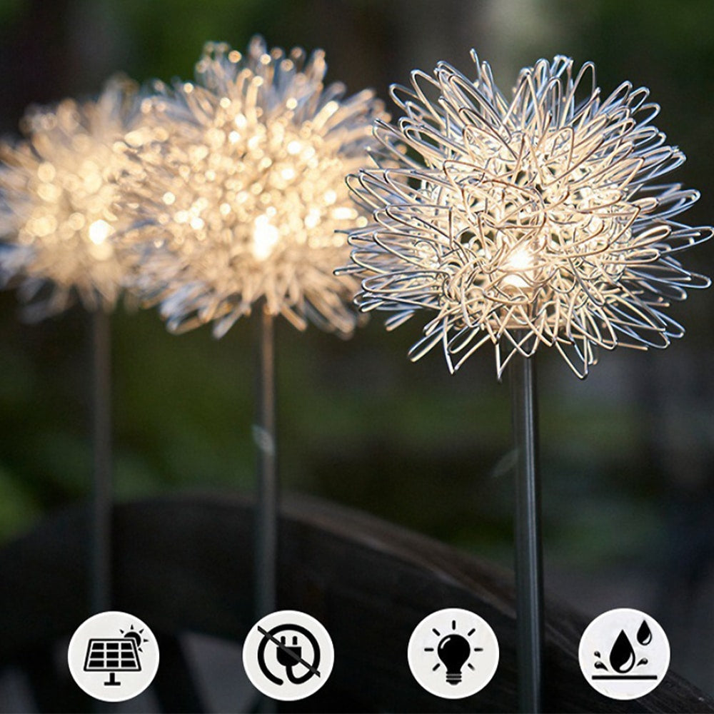 Solcelle LED Havelampe ( 2 stk.) dekoreret m/mælkebøtte på spyd