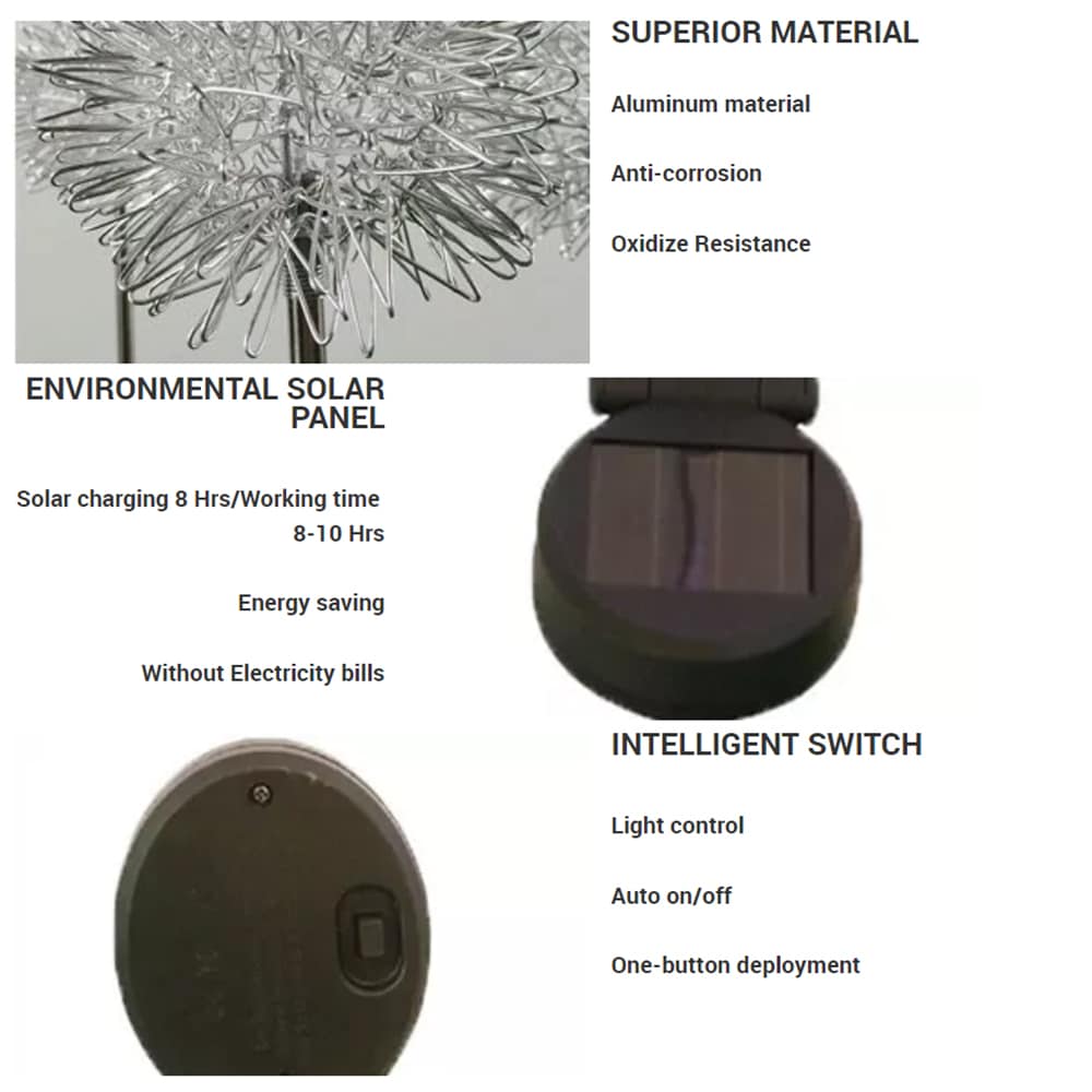 Solcelle LED Havelampe ( 2 stk.) dekoreret m/mælkebøtte på spyd