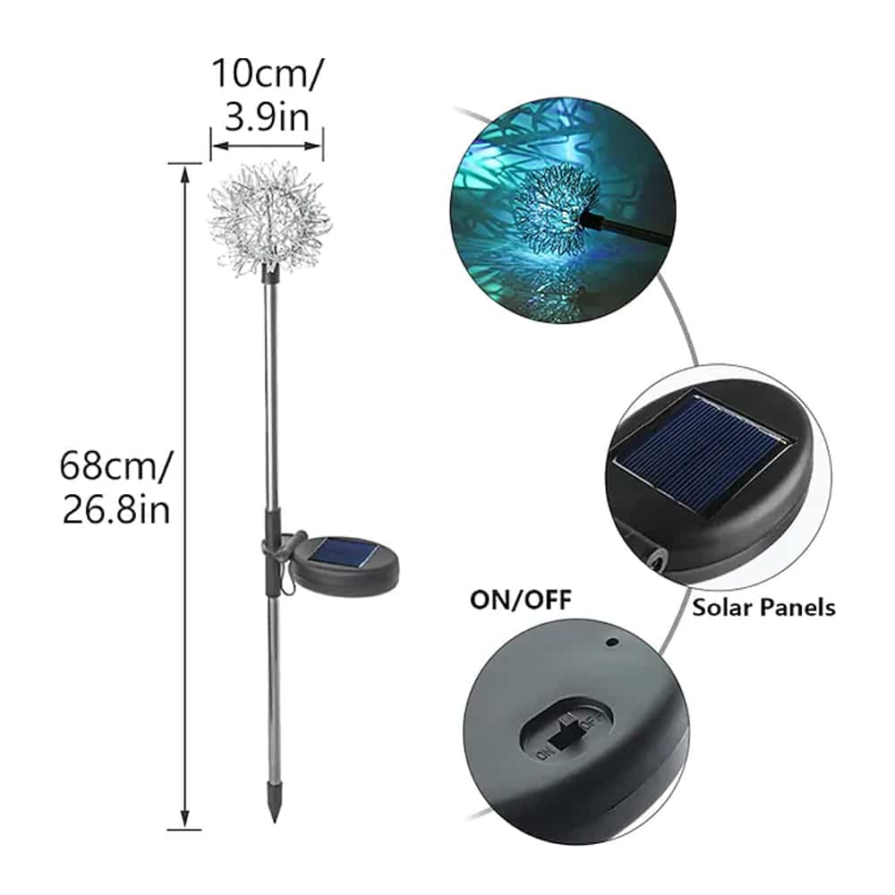 Solcelle LED Havelampe ( 2 stk.) dekoreret m/mælkebøtte på spyd