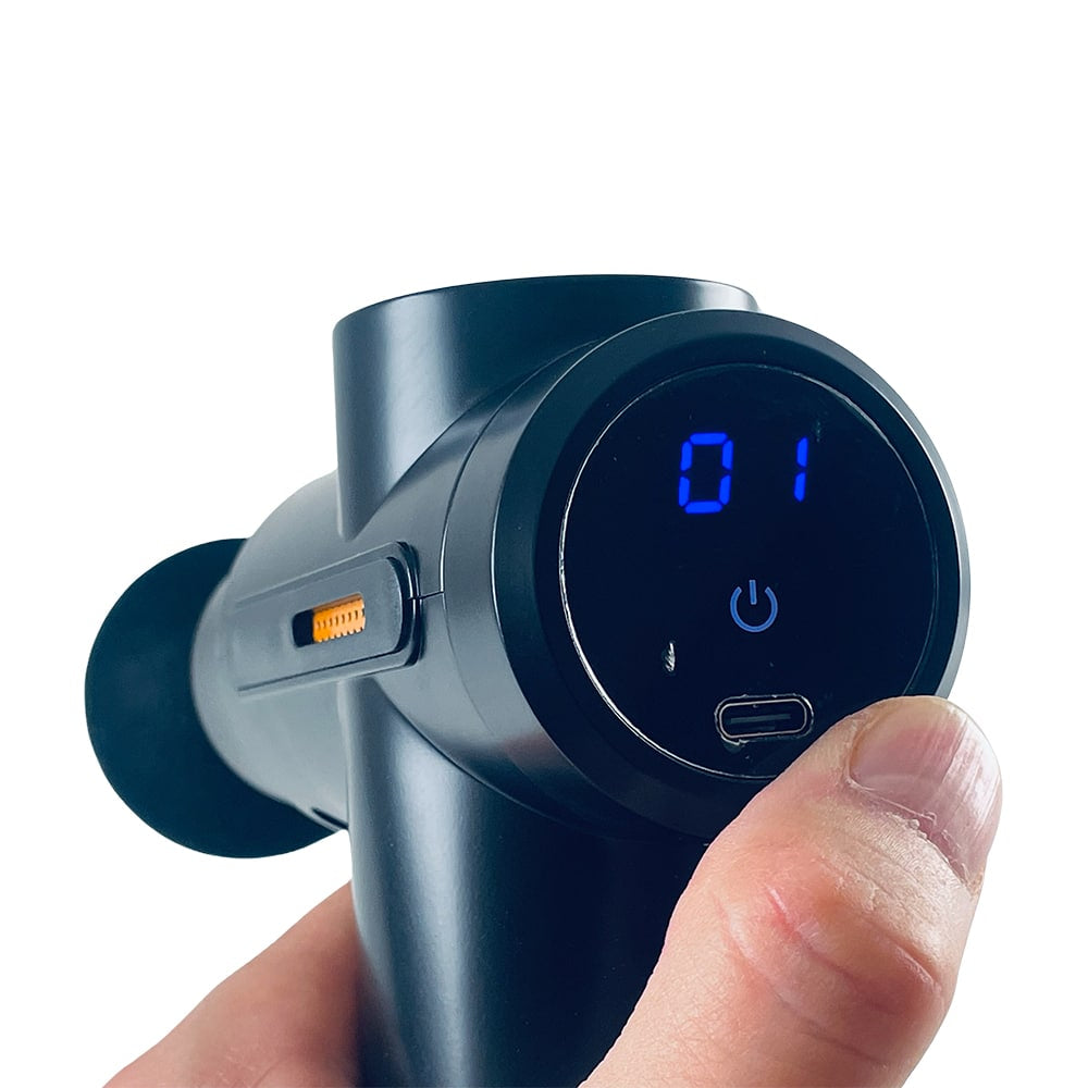 Massagepistol m/6 programmer og 4 Massagehoveder