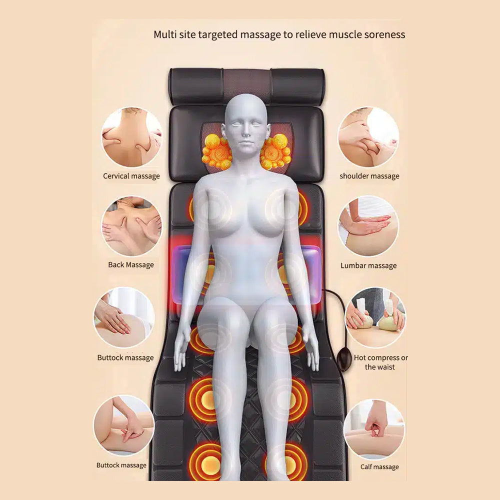 Elektrisk Massagemåtte (sort) m/10 Zoner - Total afslapning fra nakke til fødder