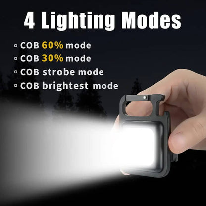 Nøglerings COB LED-lommelygte - genopladelig - 3 lys tilstande -