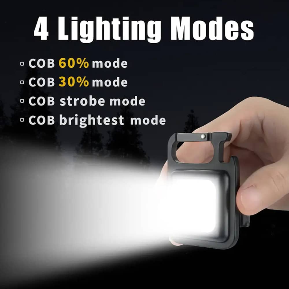 Nøglerings COB LED-lommelygte - genopladelig - 3 lys tilstande -