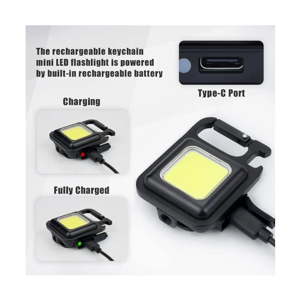 Nøglerings COB LED-lommelygte - genopladelig - 3 lys tilstande -