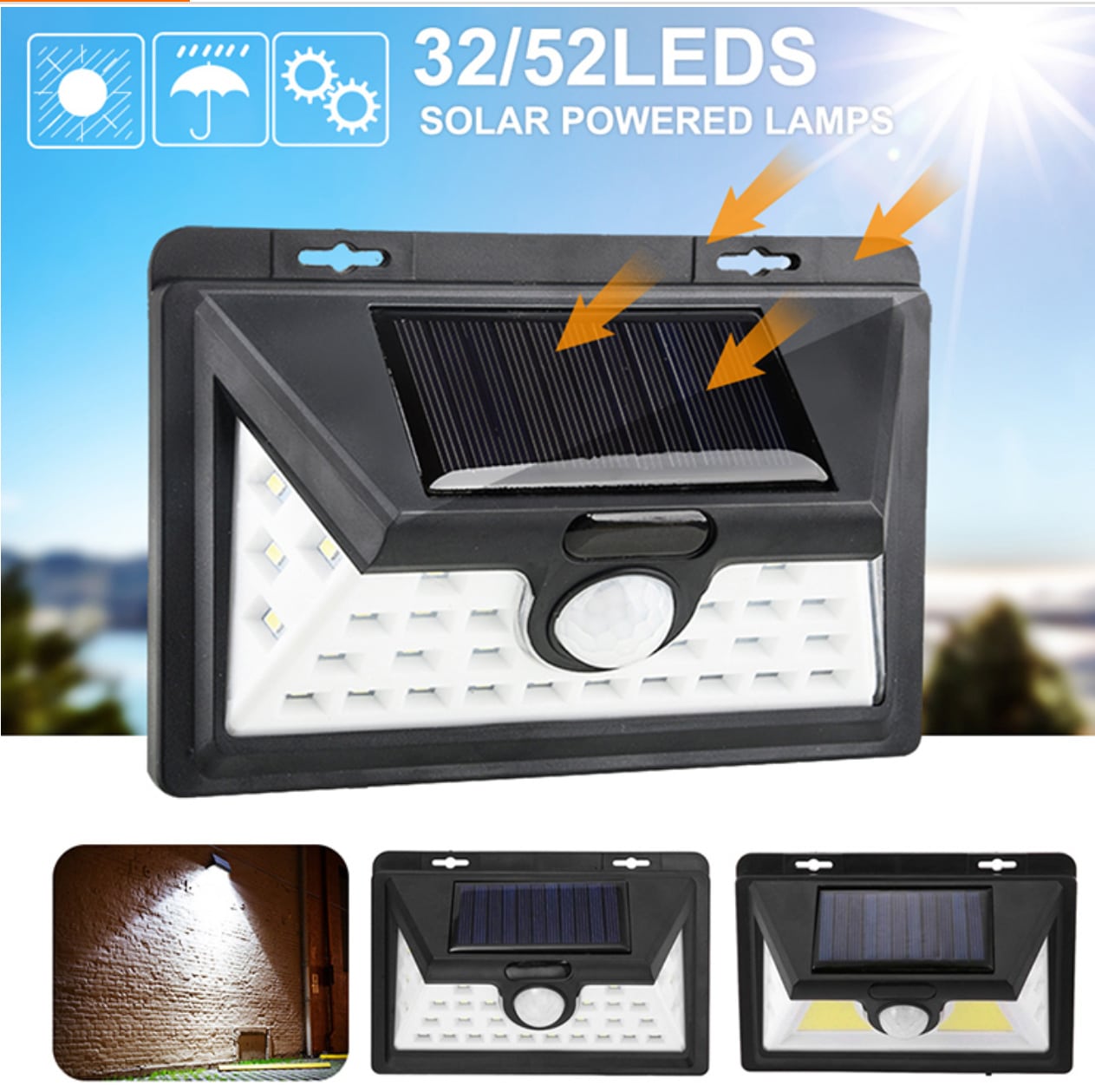 LED Solcelle væglampe med sensor