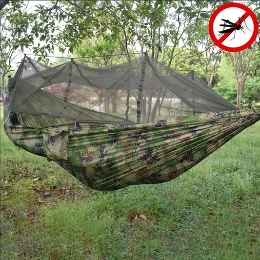 Hængekøje med myggenet (army, orange-grå, pink, grøn eller sort)