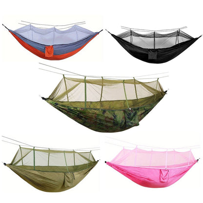 Hængekøje med myggenet (army, orange-grå, pink, grøn eller sort)