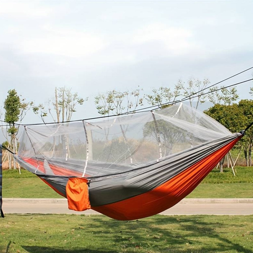 Hængekøje med myggenet (army, orange-grå, pink, grøn eller sort)