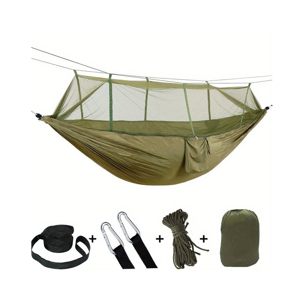 Hængekøje med myggenet (army, orange-grå, pink, grøn eller sort)