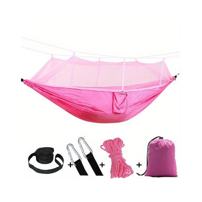 Hængekøje med myggenet (army, orange-grå, pink, grøn eller sort)