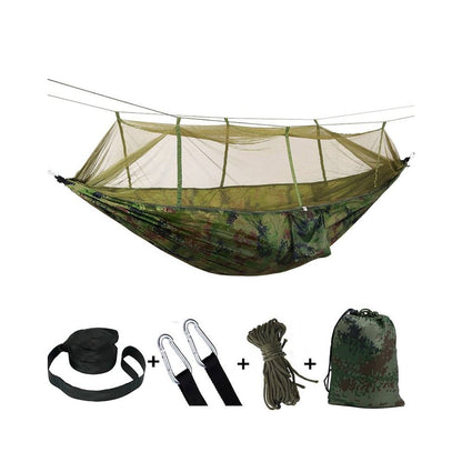 Hængekøje med myggenet (army, orange-grå, pink, grøn eller sort)