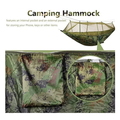 Hængekøje med myggenet (army, orange-grå, pink, grøn eller sort)