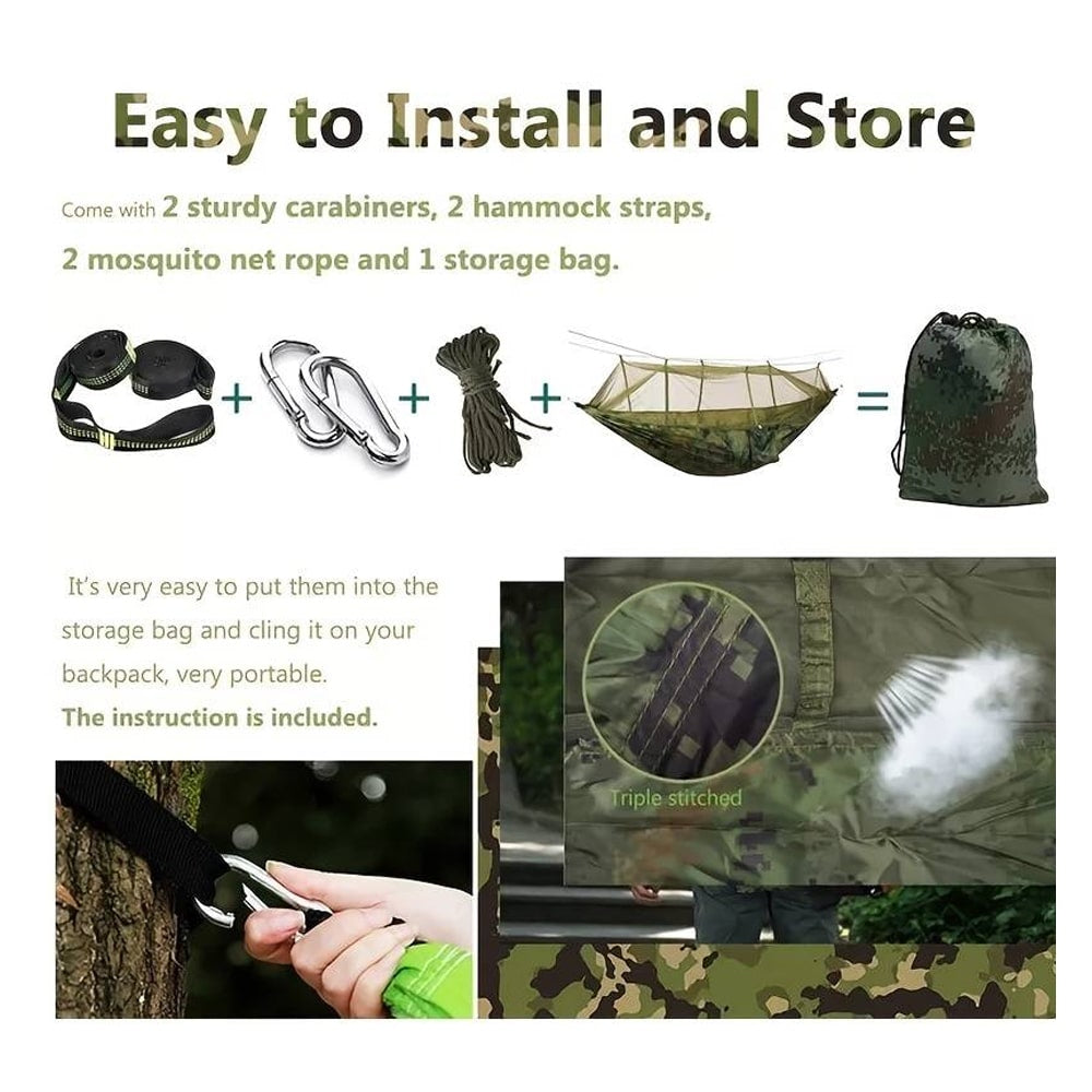 Hængekøje med myggenet (army, orange-grå, pink, grøn eller sort)