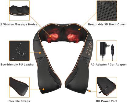 Shiatsu Massagepude med Varme til Nakke, Skulder & Ryg (V2)