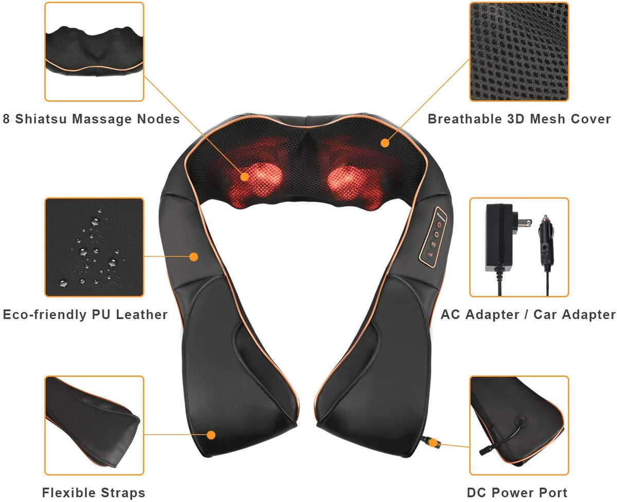 Shiatsu Massagepude med Varme til Nakke, Skulder & Ryg (V2)
