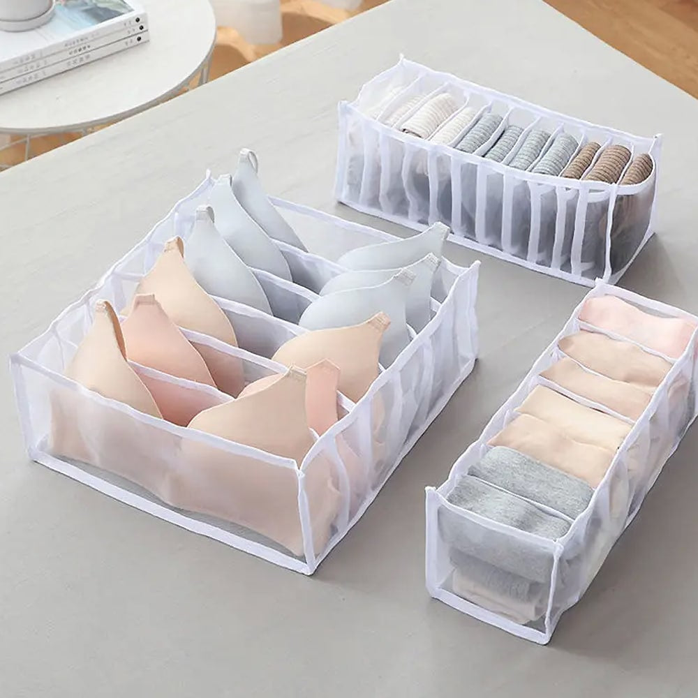 Opbevaringsboks/undertøjsskuffe arrangør - sæt med 3 stk. - foldbar -