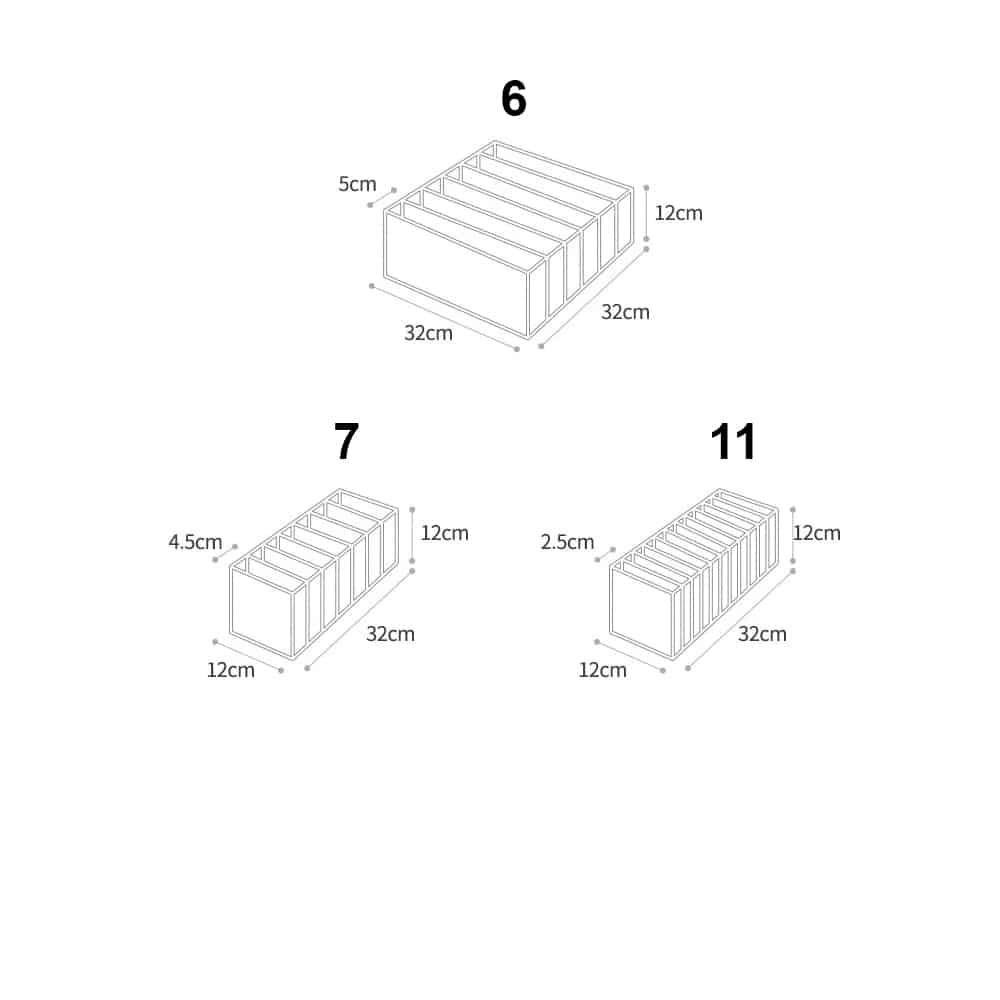 Opbevaringsboks/undertøjsskuffe arrangør - sæt med 3 stk. - foldbar -