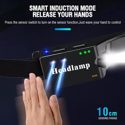 Pandelampe (genopladelig) 3-i-1 COB LED vandafvisende m/bevægelsessensor